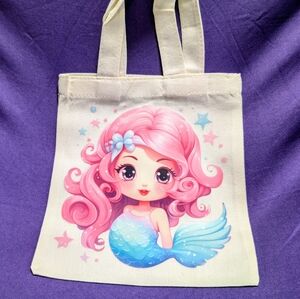 Cute Pink-Haired Mermaid Canvas Tote